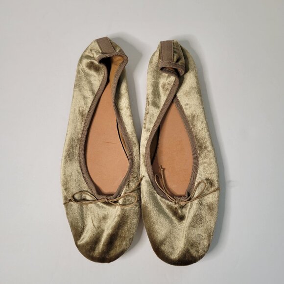 Doen Shoes - Doen Velvet Ballet Flats Gold Neutral Bow Accent Made in USA Size 9 EUC
